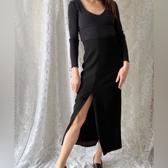 Vintage 90s Black Worsted Wool Midi Skirt Gantos Made In USA - Picture 8 of 10